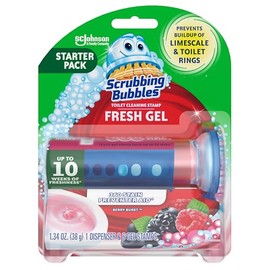 Scrubbing Bubbles Scrubbing Bubbles Fresh Gel Toilet Bowl Cleaning Stamps, Helps Keep Toilet Clean and Helps Prevent Limescale & Rings, Berry Burst Scent, 6 Stamps