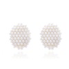 YOQUCOL Oval Shaped Simulated Pearl Golden Big Stud Earrings for