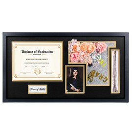 Graduation Shadow Box Frame for 8.5x11 Diploma & 4x6 Photo with Graduation Cap & Tassel Holder Class of 2025 Wood Display Case