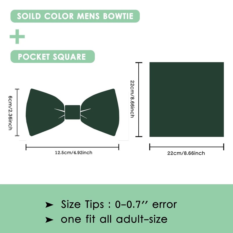 Scinzene Men's Green Bow Tie with Pocket Square Set -