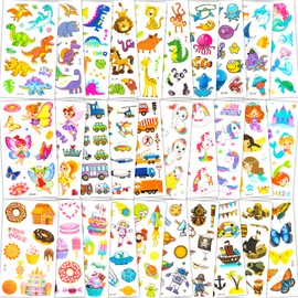 Habett Tattoos for Kids, 300+ Mixed Styles Temporary Tattoos Stickers Set for Girls and Boys, Car Space Dinosaur Animals Fish Butterfly Tattoos for Kids Birthday Party Supplies