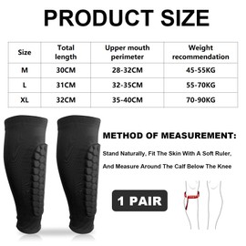 Gevvnss 1 Paar Sport Schienbeinschutz für Damen & Herren,Professionelle Wadenschutz-Kompressionsmanschette Crashproof Schienbeinschoner für Fußball,Basketball,Radfahren,Klettern(Schwarz,XL)