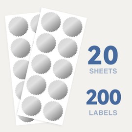 200 Pcs 2" Round Foil Seal Stickers, Wmiwulien Self Adhesive Metallic Seals with Serrated Edge for Package, Envelope, Certificate, Wafer, Awards Legal, Blank Notary Embossing Stickers (Silver)
