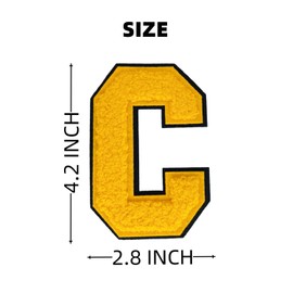 1 PCS 4.2" Yellow Chenille Letter Patches, Iron on Patches for Hats Clothes Bags Backpacks Jeans, Initial Patches Large Varsity Letter. (Letter C)