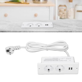 Built-in Socket, Desktop Power Hub, EU Plug, 230-265 V, Modern, Space Saving, with 1.5 m Cable for Home Industry for Furniture, Mechanical Devices (White)