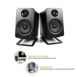 Kanto S4 Tilted Desktop Speaker Stands for Medium Bookshelf Speakers & Mid-Size 3”-4” Studio Monitors | Supports 8 lbs | Damping Foam Padding | ¼”-20 Mounting | Pair | Black
