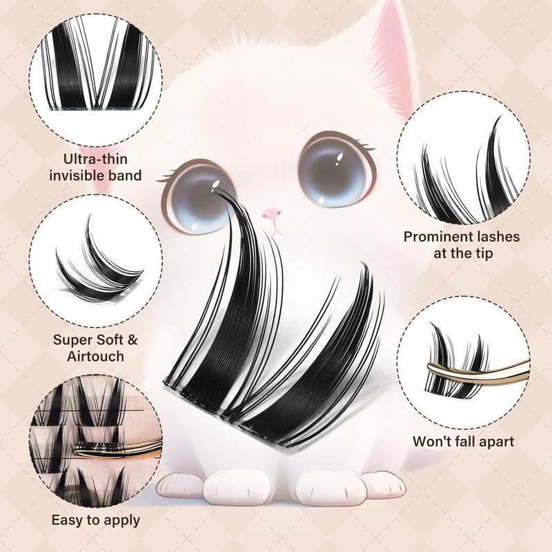 JMS&JMS Bunny Lash Clusters Kit, Anime Eyelash Clusters with Spikes,