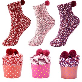 Christmas Gifts Socks for Women, One Size 3 Pairs Fluffy Funny Socks, Gifts for Women, Mum, You, Cuddly Socks, Women's Santa Gifts for Valentine's Day, Birthday (Red, Pink, Purple), red