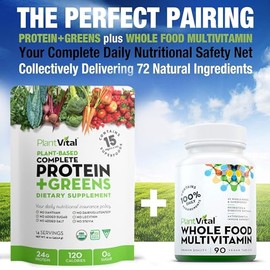 Plantvital- Polvo de Proteína Vegana Orgánica Sin Sabor 18 Superalimentos, Verduras y Probióticos Organic PlantBa                                     