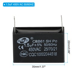 PATIKIL CBB61 Ceiling Fan Capacitor, 5Pcs 1.5uF 450V AC 50/60HZ Single Insert with 2pins for Air Conditioner Fan Motor Star Run Capacitors 35 x 23 x 22mm