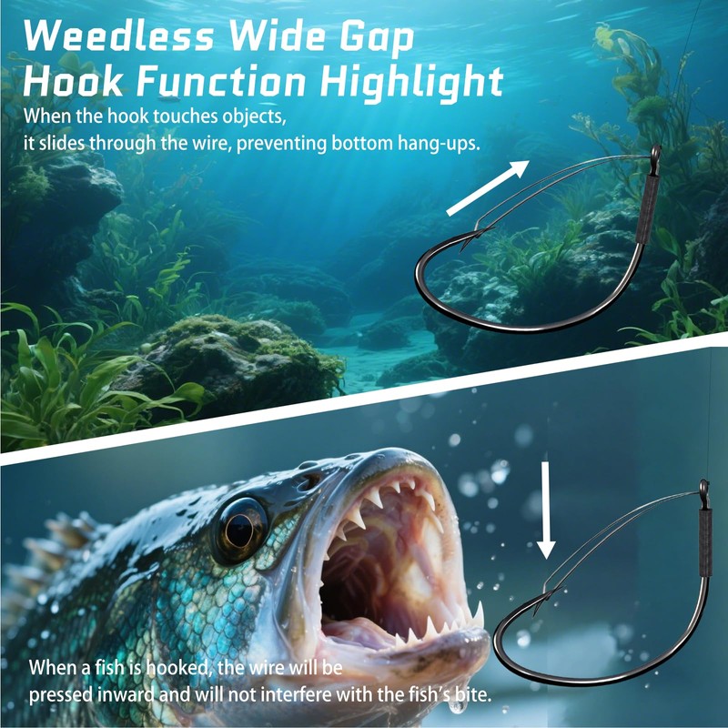 FishTrip Weedless Wacky rig Hooks, 30pcs Wide Gap Wacky Worm