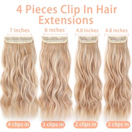 MSCAT 20 Inch Bleach Blonde Curly Hair Extensions - Clip in Synthetic Hair Pieces, 4PCS Thick Curly Wavy, Brown Mix White Blonde