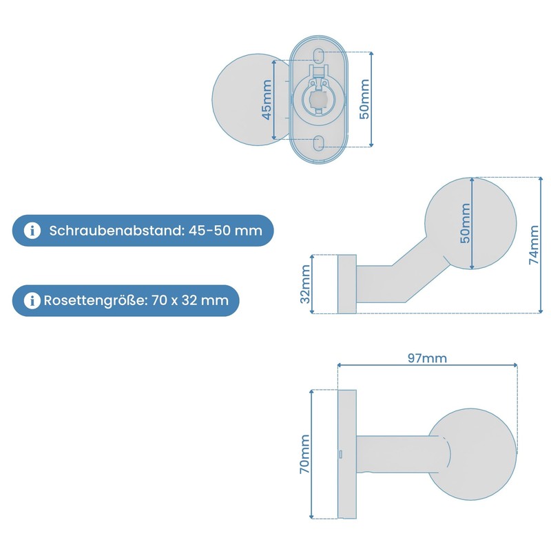 Sempro 2 rotating ball knobs on 70 x 32 mm