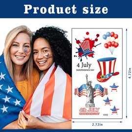 Hying 10PCS Patriotic 4th of July Decor Tattoos Temporary for Kids Adults, American Flag 4th of July Temporary Tats for Independence Day Decoration Party Supplies Washable Non-Toxic Patriotic Stickers