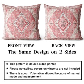 Snylcce Boho Throw Pillow Covers Set of 2 - Pink Antique & Vintage Design, Double-Sided Pattern - Soft Cushion Covers for Garden Couch, Sofa, Bed - Decorative 12x20 Inch Pillowcases
