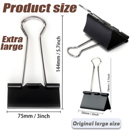 3 Inch Jumbo Binder Clips(36 Pack), Extra Large Binder Clips Heavy Duty Paper Clamps for Office and Home Supplies, Black