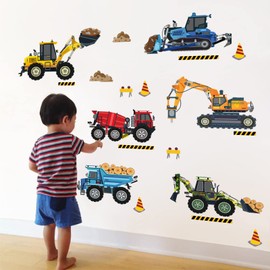 decalmile decalmile Construction Vehicles Wall Stickers Trucks Excavator Tractor Wall Decals Kids Bedroom Boys Room Playroom Wall Decor