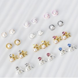 36Pcs Summer Nail Charms 3D Metal Nail Art Studs Seashell Starfish Theme Ocean Nail Rhinestones Sea Shell Nail Gems Pearl Colorful Crystal Design Nails Supplies Summer Beach DIY Crafts Manicure Decor