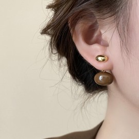 Boho Gold Oval Stud Dangle Earrings Brown Ball Drop Earrings Coffee Round Huggie Eardrop Earrings Fashion Statement Earrings Jewelry For Women And Girls