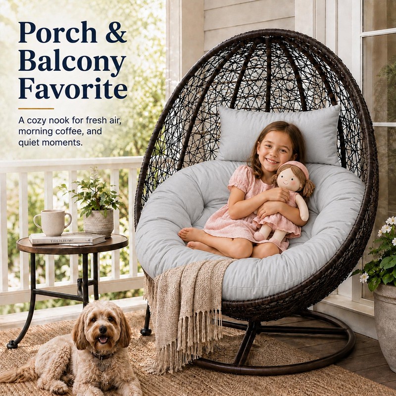 Water-Resistant Egg Chair Cushion Replacement, Light Grey, 47 x 47