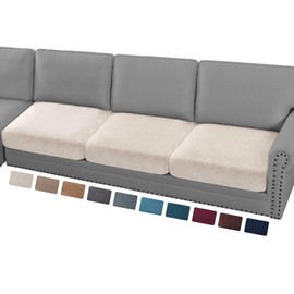 PrinceDeco Velvet Couch Cushion Cover Seat Covers for Couches and Sofas Sectional Soft Couch Cushion Covers Replacement Sofa Cushion Covers with Elastic Bottom(3 Piece XL Cushion Covers, Ivory)