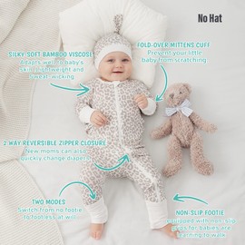 OPAWO Premature Baby Clothes, 2 Pack Baby Pajamas with Mitten Cuffs Bamboo Rayon Super Soft Baby Sleepwear 2-Way Zipper with Easy Accessibility Stretch Fit and Footless (Rainbow/Leopard,3-6 Months)