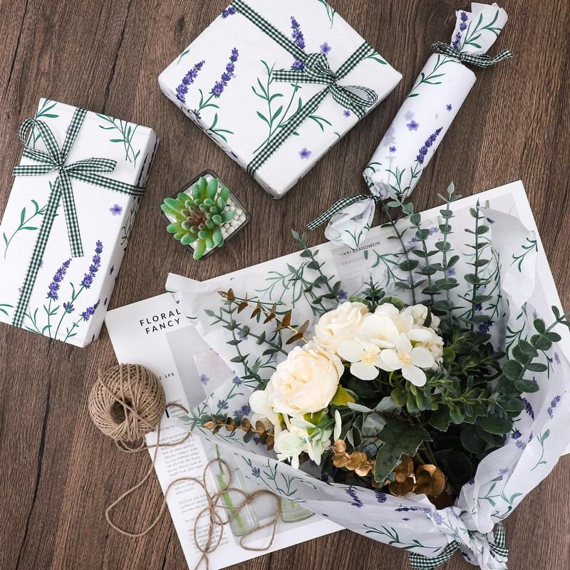 20 Sheets Lavender Tissue Paper, 20x14in Watercolor Lavender Wrapping Tissue