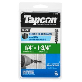 Tapcon 24343 1/4" X 1-3/4" HEX Head Black Screw Anchor 75CT
