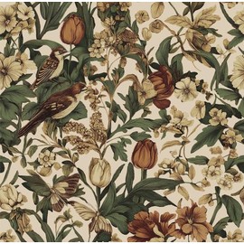 Erfoni 17.3" x394" Beige Vintage Peel and Stick Wallpaper Floral Bird Contact Paper Floral and Leaf Wallpaper for Bedroom Self Adhesive