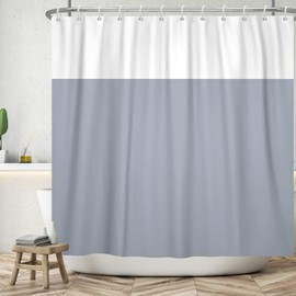 SDOTPMT 105 x 160 cm Grey White Two-Tone Shower Curtain Classic Traditional Bath Curtain Minimalist Theme Shower Curtain for Bathroom Polyester with Hooks