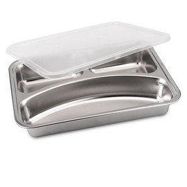 TEERFU Lunchbox aus 304 Edelstahl mit 3 Fächern und Deckeln, geteilte Portionskontrolle, Mikrowellen-, spülmaschinenfest, 3 Compartments silber