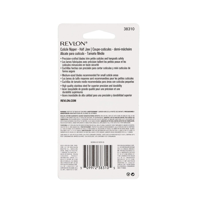 Revlon Half Jaw Cuticle Nipper, Manicure Tool for Nail Care,