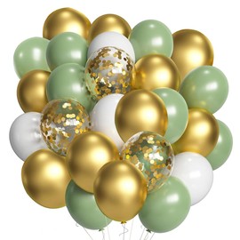 60pcs 12inch Olive Green and Gold Latex Helium Balloons,Gold Confetti Balloons for Party Decorations