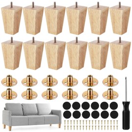 Kigley Set of 12 Wood Furniture Legs 4 inch Solid Square Couch Legs Mid-Century Modern Replacement for Sofa Armchair Recliner Coffee Table Dresser (Burlywood)