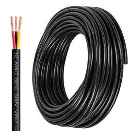 12 Gauge Wire 3 Conductor,12 AWG Electrical Wire Stranded PVC Cord Oxygen-Free Copper Cable,50FT 3 Core Pure Copper Flexible Cable Wire for LED Lamp Lighting Strips Automotive (12AWG-3C, 50FT)…
