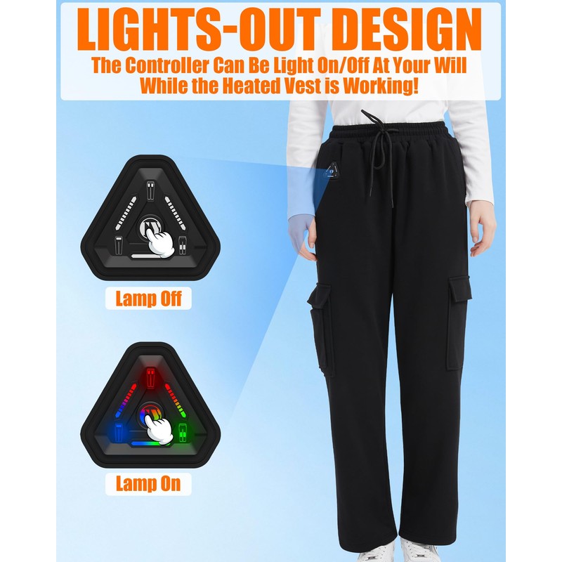 Men Heated Pants, 4 IN1 Control Switch Cargo Baggy Heating