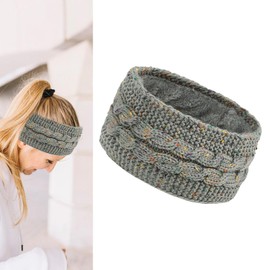 F Fityle Winter Knitted Headband Head Wrap Ear Warmer Headwrap Fleece Lined Wide Warm Hair Accessories Knit Headband for Girls Adults, Light Gray