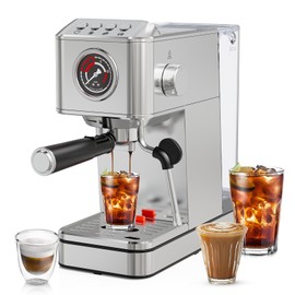 TINTALK EM623 Espresso Machine 20 Bar with Steam Milk Frother, Stainless Steel Coffee Machine with Removable Water Tank for Cappuccino,Latte, Compact Stainless Steel Coffee maker for home,Great Gift