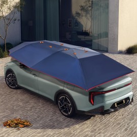 Semi-Automatic Car Tent Removable Carport Folding Portable Car Protection Umbrella Sun Protection Cover 13.78 * 7.2ft (Navy Blue)