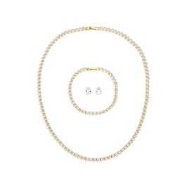 Hanaoops Women's Jewellery Set of 3 Crystal Rhinestone Necklace Bracelet Stud Earrings Sets Vintage Statement Zirconia Jewellery Sets for Women Wedding Engagement Bride Bridesmaid Prom Jewellery,