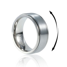 Anillos de titanio para ansiedad de 8 mm, anillo giratorio de tungsteno para hombres y adolescentes, anillos de boda lisos básicos plata mate acabado cepillado ajuste cómodo 9 a 13, Tungsteno, Sin gemas.