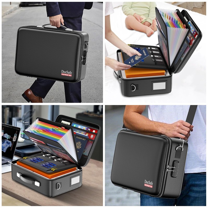 DocSafe Fireproof Document Box with Lock, Hard Case File Organizer