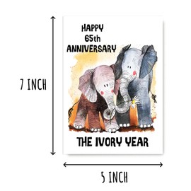 ALDDesigns Happy 65Th Anniversary The Ivory Year - Wedding Anniversary Elephants - 65Th Wedding Anniversary Card - Husband 65Th Anniversary - 65 Years Anniversary