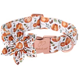 Babole Pet Fall Dog Flower Bow Tie Collar Adjustable Thanksgiving Boy Girl Large Dog Cotton Collars Rose Gold Metal Buckle White Pumpkin Printed L