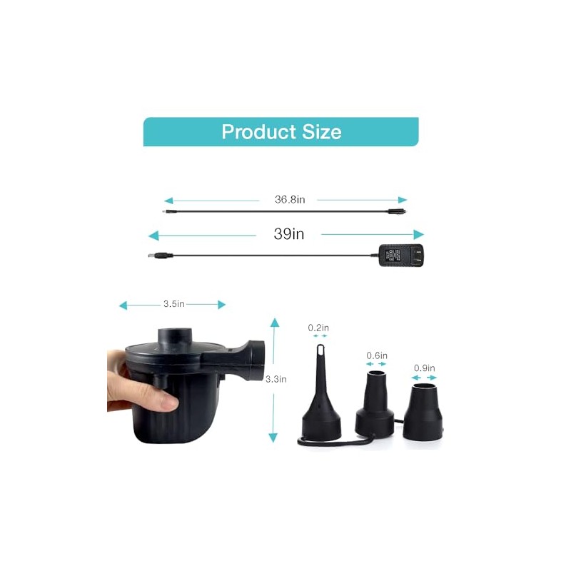 Inscool Portable Electric Air Pump with 3 Nozzles for Inflatables