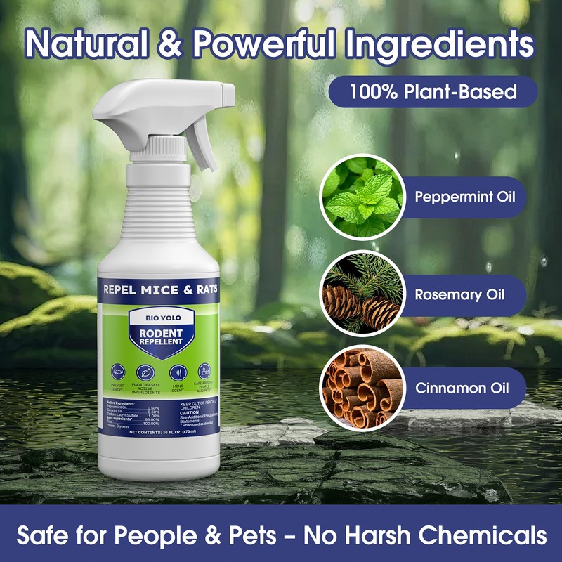 BIO YOLO Rodent Repellent Spray, 16oz – Effective Natural Peppermint