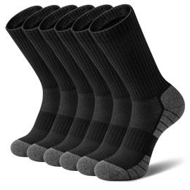 ZANZER 6 Pairs Cotton Cushioned Crew Running Socks for Men/Women - Breathable Moisture-Wicking Athletic Work Calf Socks with Arch Support for Running Sports Training Hiking Gym Tennis