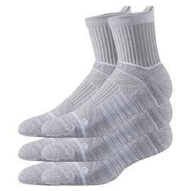 Strideline Basic Mid Length Socks | Quad-Ply Yarn Padding, Direct Compression and Zoned Cushioning, 3 Pack (Heather Grey, Small)