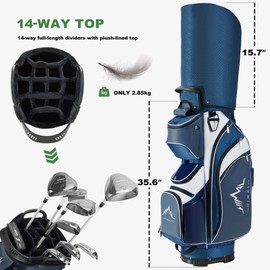 UNIHIMAL 14-Way Golf Cart Bag with Full Length Divider, Premium PU Leather Golf Bag with Plush Top, Magnetic Pocket and Rain Cover for Men