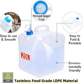 ZUMVIVIN Collapsible Water Container 20L with Tap | An Extra Sealing Cover | 100cm Supply Pipe and 12cm Outlet Pipe | for Hiking Climbing Fishing Travel Picnic (1)